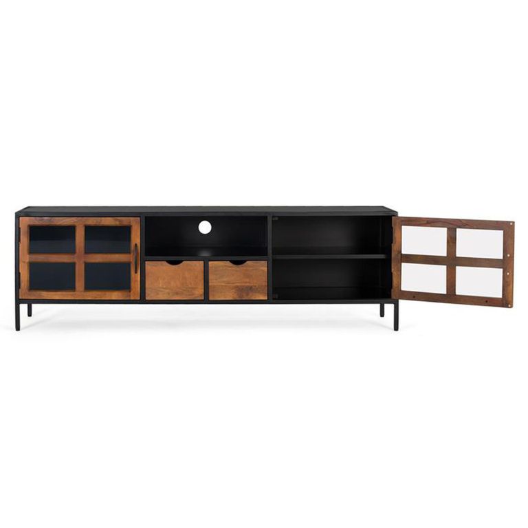Rieti TV Unit - Industrial Style - Mango Wood - Storage - Large - 2 Door