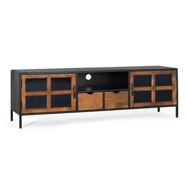 Rieti TV Unit - Industrial Style - Mango Wood - Storage - Large - 2 Door