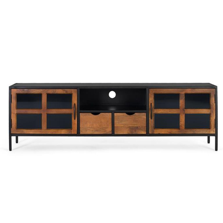 Rieti TV Unit - Industrial Style - Mango Wood - Storage - Large - 2 Door