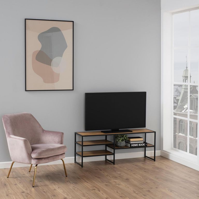 Seaford TV Unit - 120cm - Oak and Black Metal