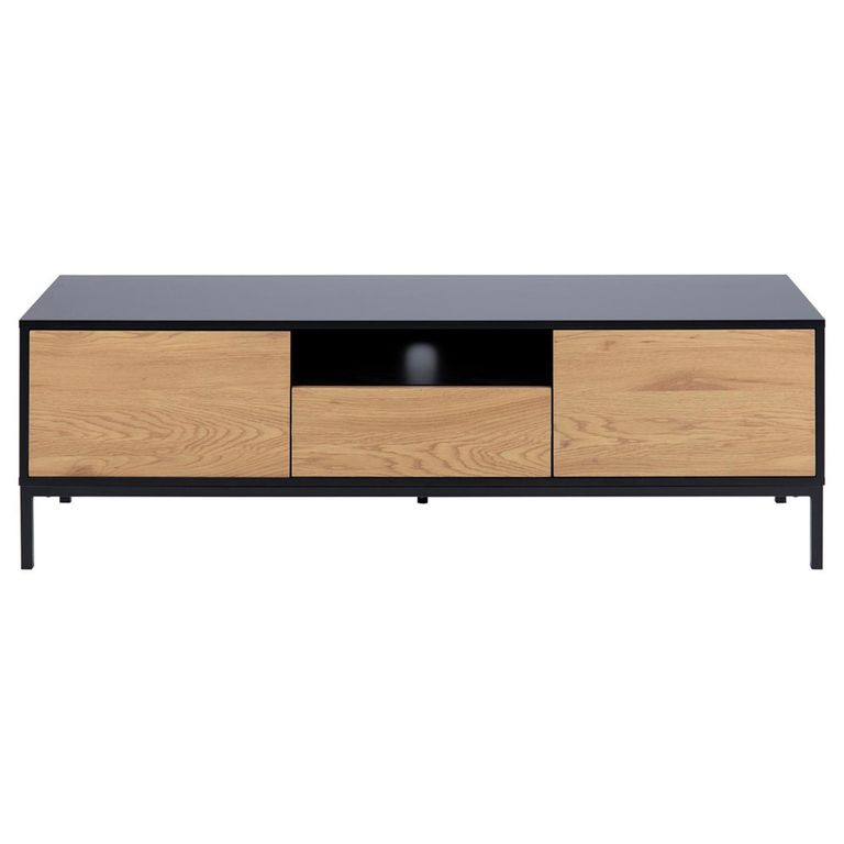 Seaford TV Unit - 2 Drawer - Storage - Oak and Black Metal