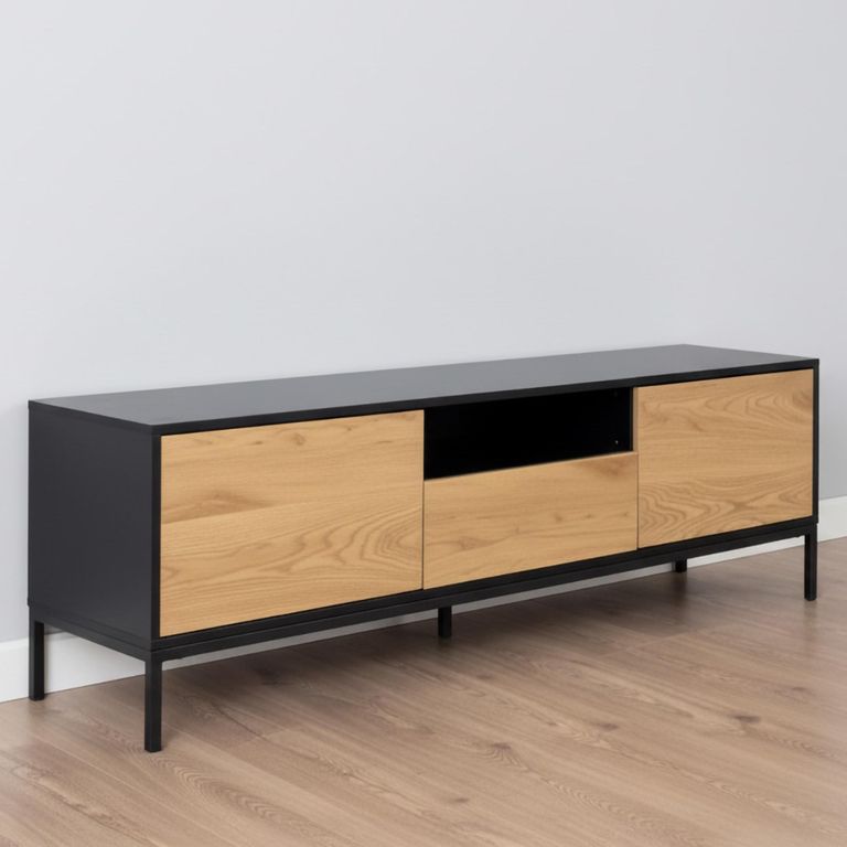 Seaford TV Unit - 2 Drawer - Storage - Oak and Black Metal