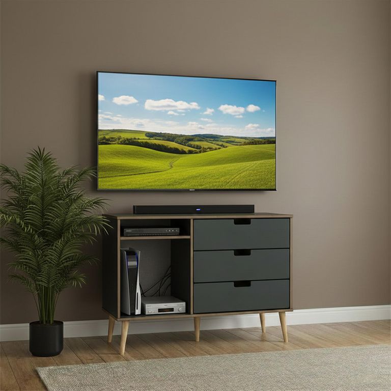 Shanghai TV Unit - 95cm - Natural Wooden Legs - Graphite