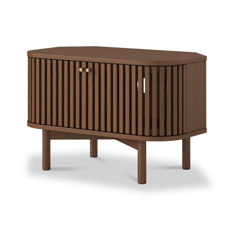 Soho TV Unit - Slatted Corner Storage - Dark Oak