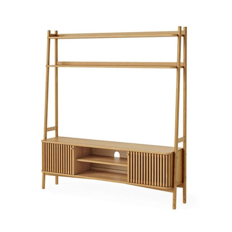 Soho TV Unit - 165cm - Slatted Ladder Large Storage - Oak