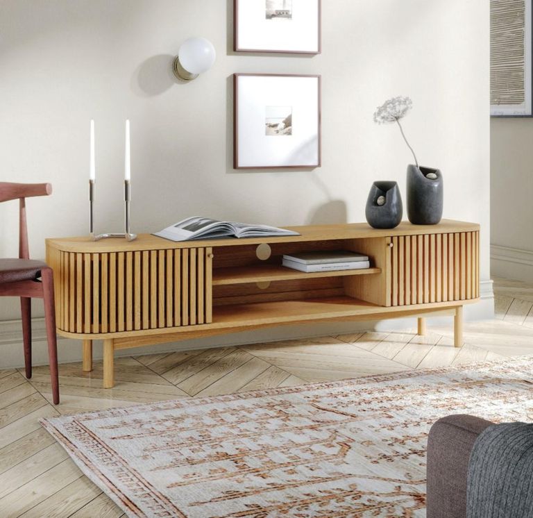 Soho TV Unit - 180cm - Slatted Large Storage - Oak