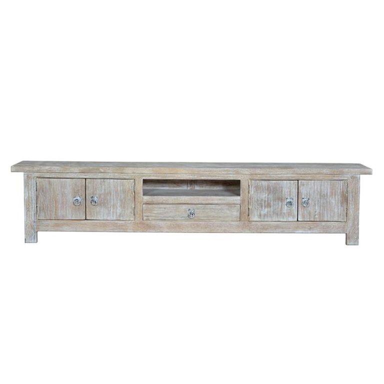 Soleil Storage Large TV Unit - White Washed - Mango Wood