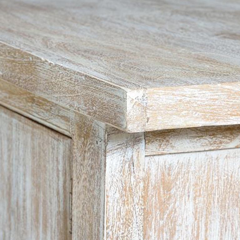 Soleil Storage Large TV Unit - White Washed - Mango Wood