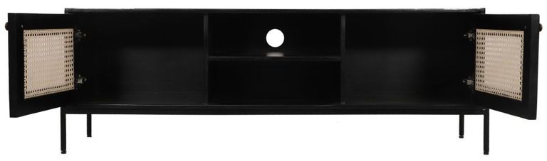 Tapola Black Wood and Rattan 145cm TV Unit