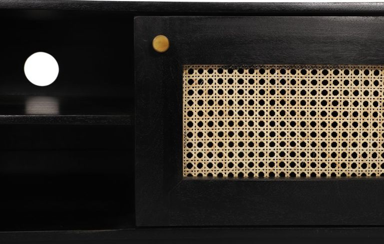 Tapola Black Wood and Rattan 145cm TV Unit