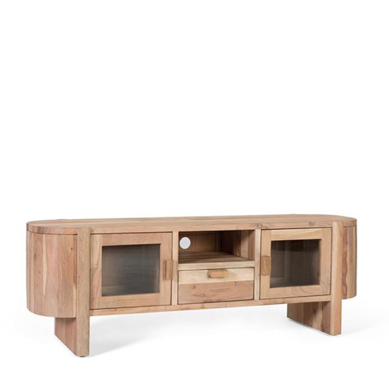 Turin Storage Curved TV Unit - 2 Door - Acacia Wood