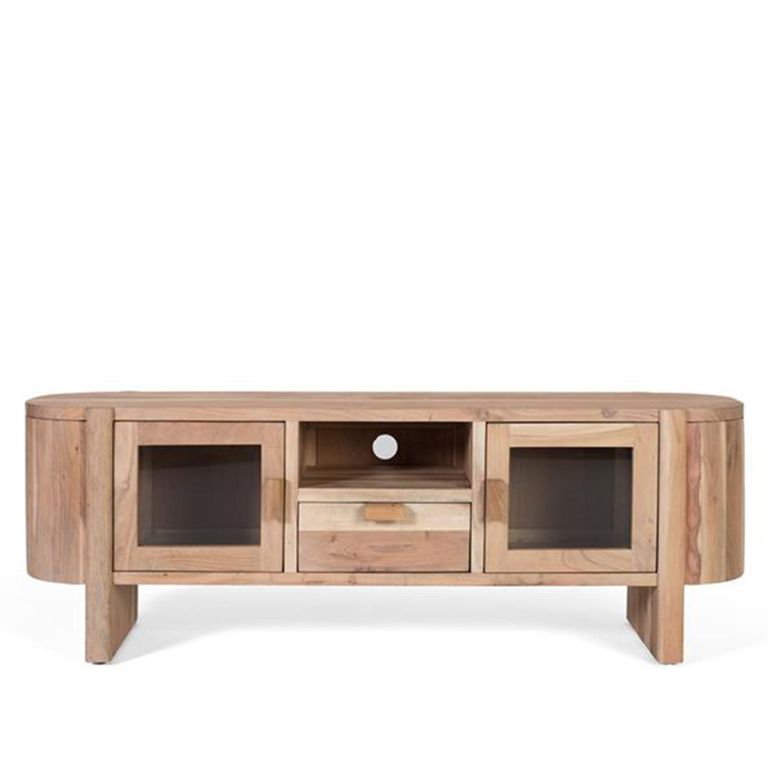 Turin Storage Curved TV Unit - 2 Door - Acacia Wood