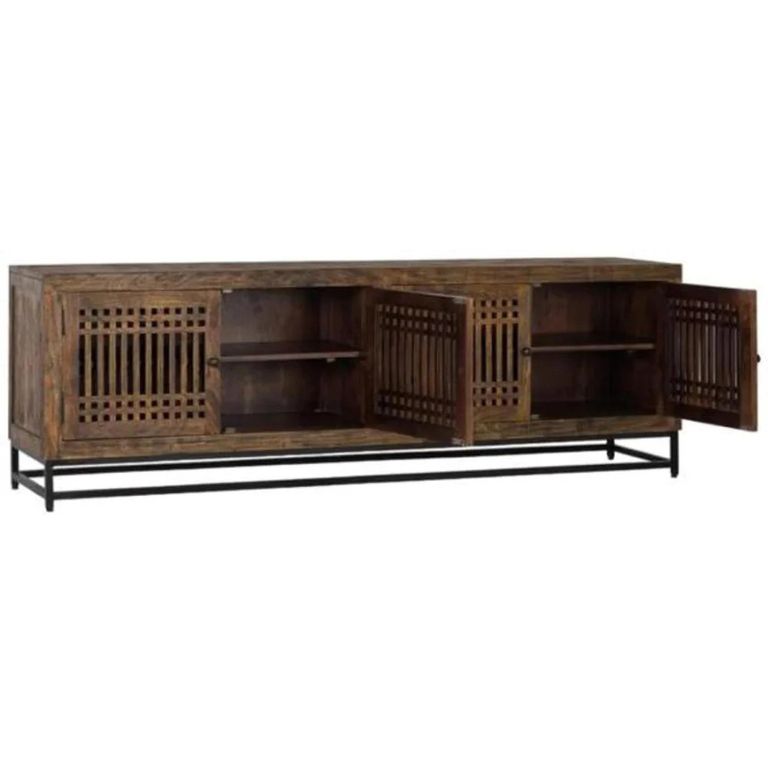 Uvalda TV Unit - Acacia Wood - Slatted - 4 Door - Large - 200cm