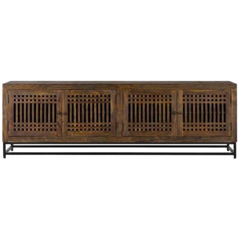 Uvalda TV Unit - Acacia Wood - Slatted - 4 Door - Large - 200cm