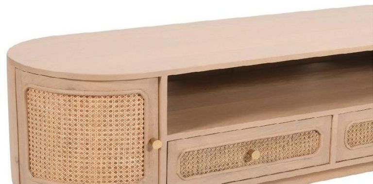 Vance Curved Natural Rattan and Mango Wood 152cm TV Unit