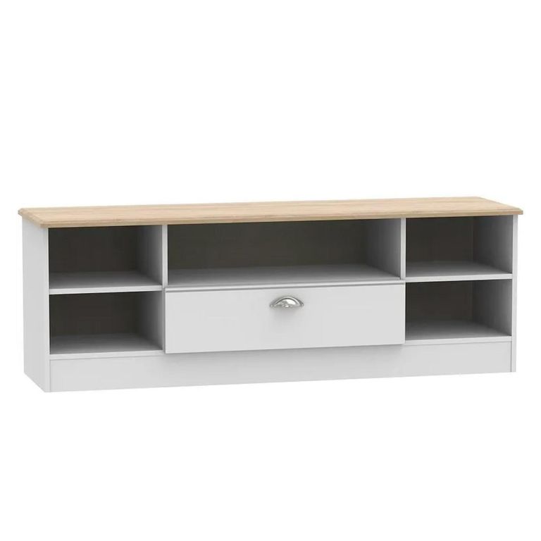 Victoria TV Unit - 145cm - Wide - Grey and Riviera Oak