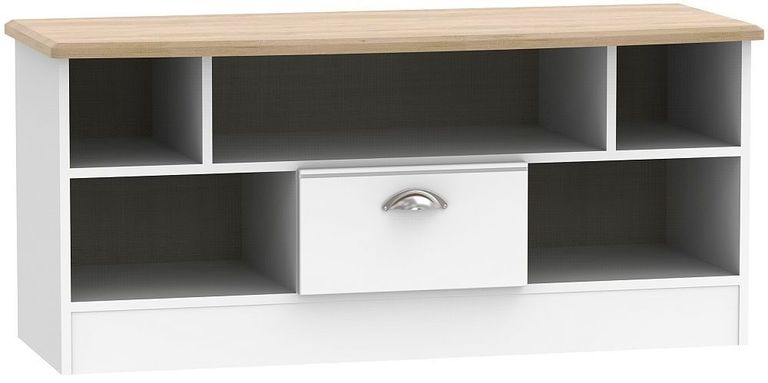 Victoria White and Riviera Oak 110cm TV Unit