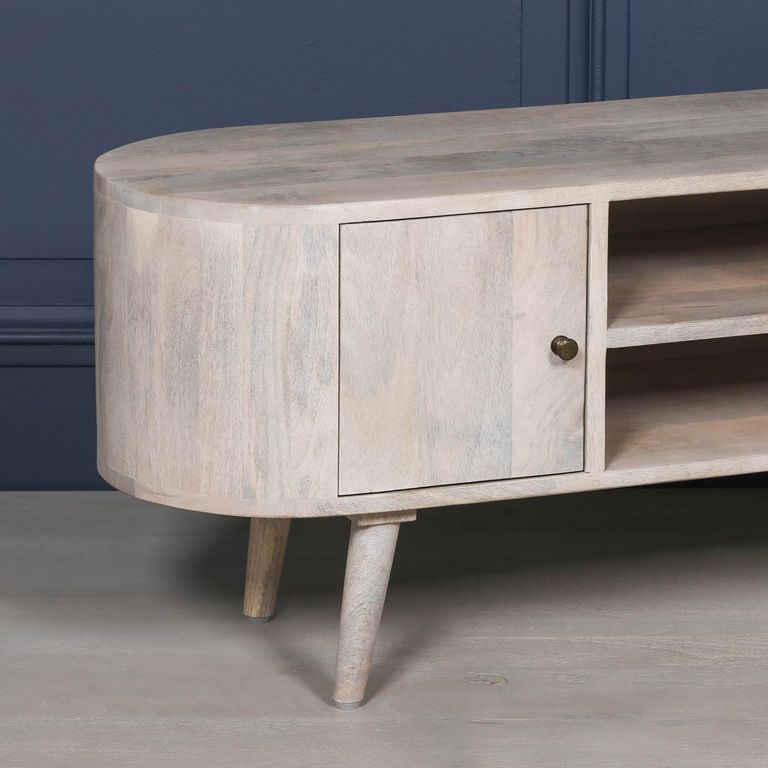 Washed Mango Wood TV Unit - Curved - 2 Door