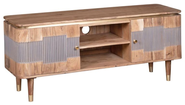 William Acacia Ribbed with Gold Trim 145cm TV Unit