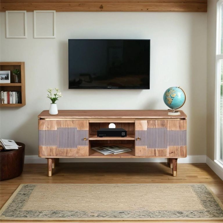 William Acacia Ribbed with Gold Trim 145cm TV Unit