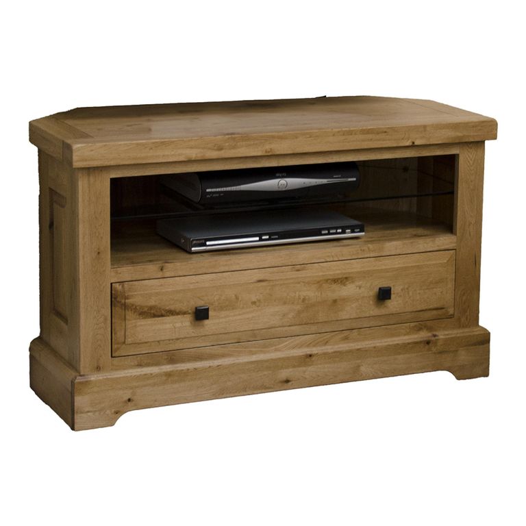 Deluxe Corner TV Unit - 1 Drawer - Oak