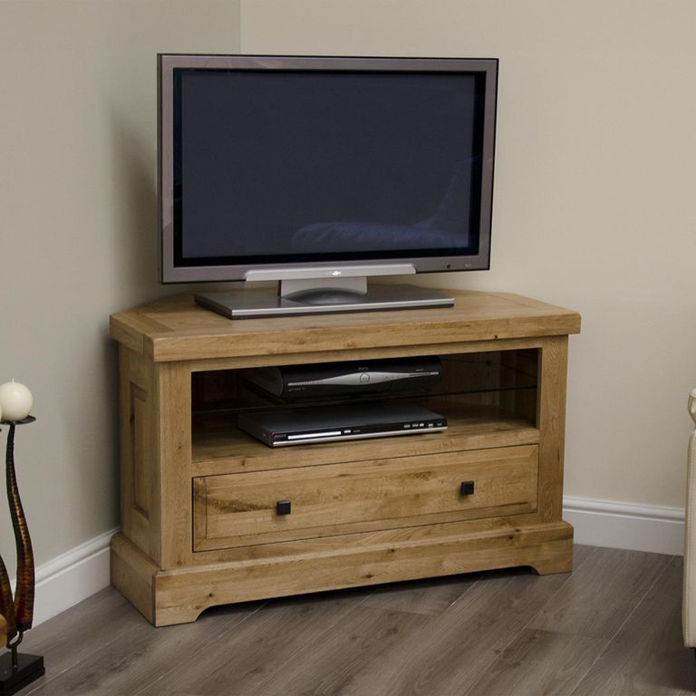 Deluxe Corner TV Unit - 1 Drawer - Oak