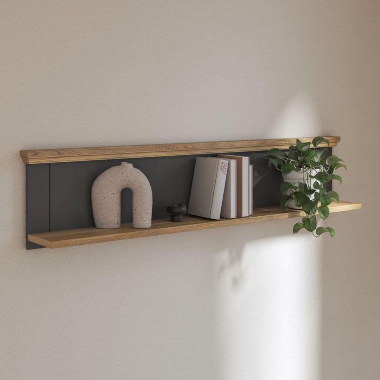 Pontypool Wall Shelf - Dark Grey and Light Oak