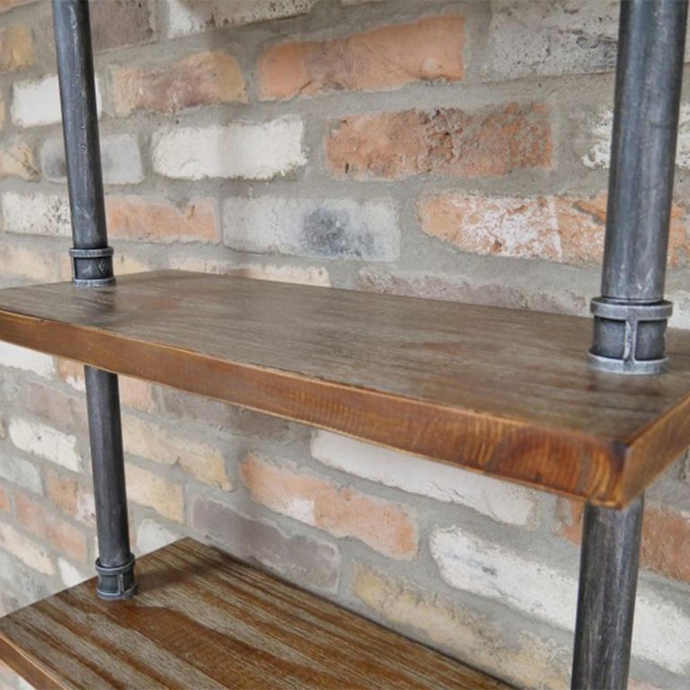 Shelves - Black Metal Pipe - 6 Wooden Wall Shelves