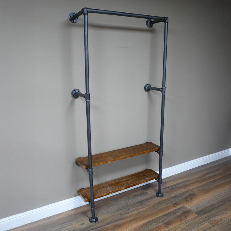 Shelving Stand - Metal Pipe - Wood - Industrial Style