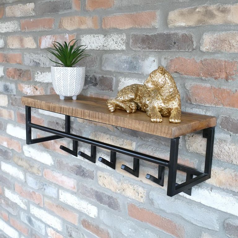 Shelf - with Hooks - Wood and Metal