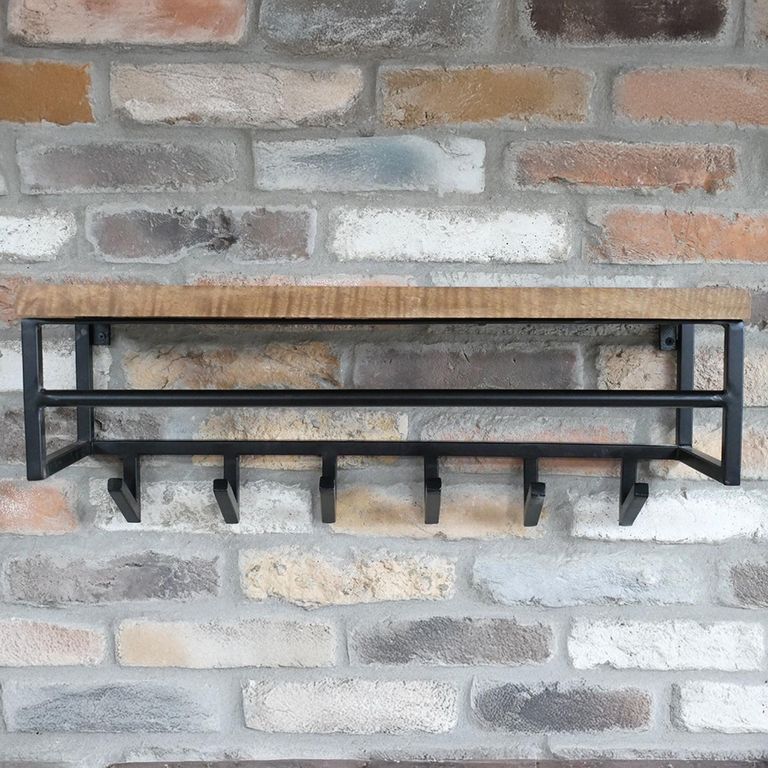 Shelf - with Hooks - Wood and Metal