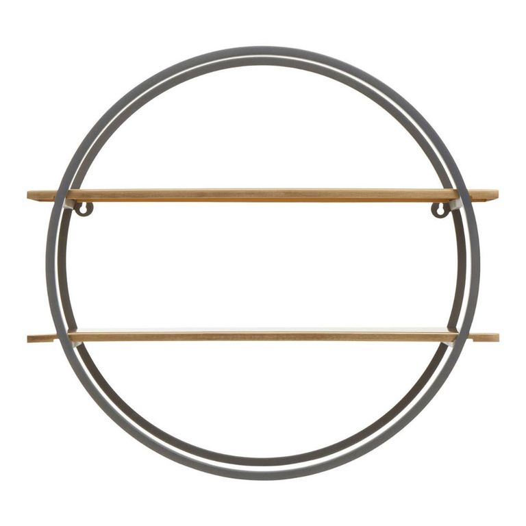Korba Wall Shelf - Round - Grey and Gold Metal