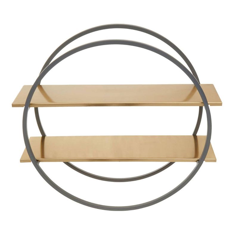 Korba Wall Shelf - Round - Grey and Gold Metal