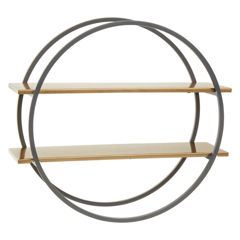 Korba Wall Shelf - Round - Grey and Gold Metal