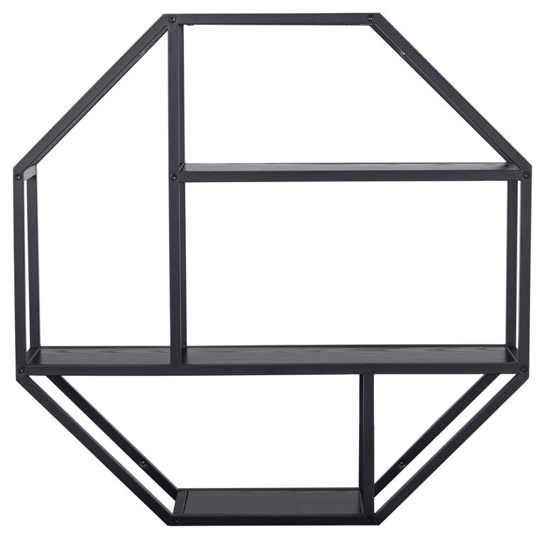 Seaford Wall Rack - Octagonal - Black Melamine and Metal