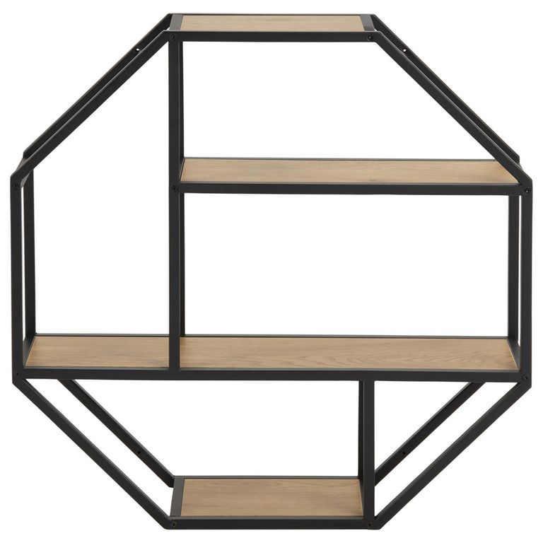 Seaford Wall Rack - Octagonal - Oak and Black Metal