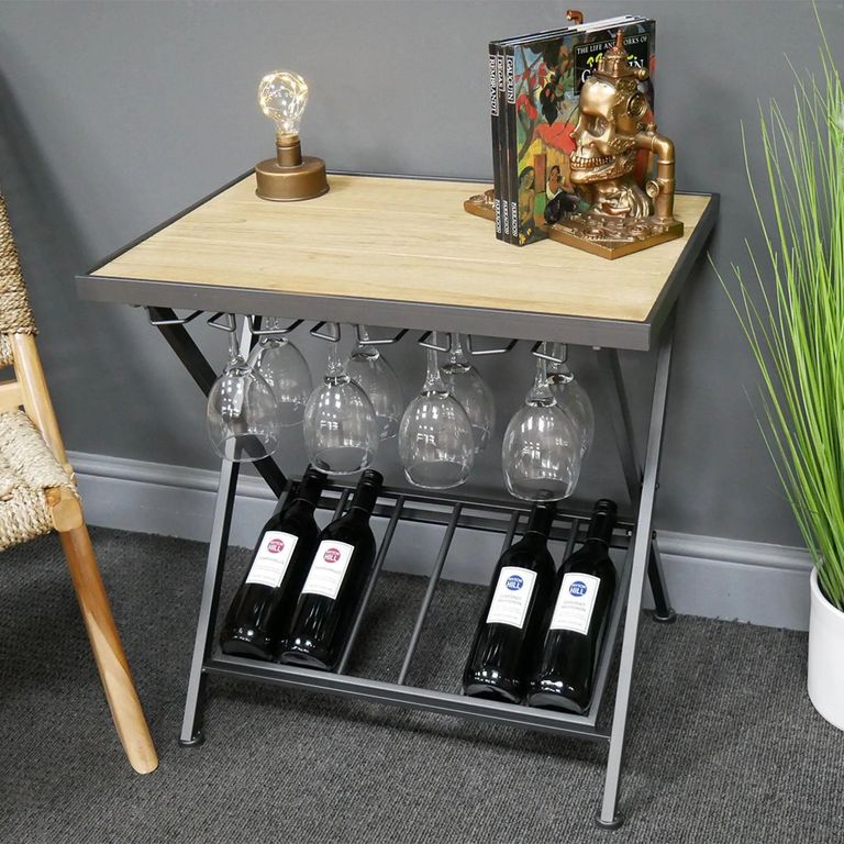 Wine Side Table - Fir Wood and Metal