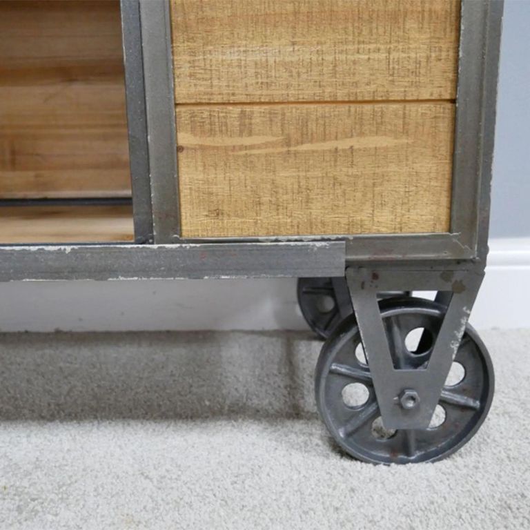 Tall Cabinet - Fir Wood and Metal - Industrial - on Wheels