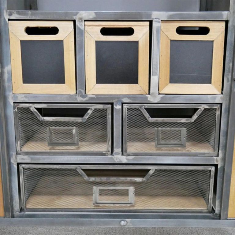 Cabinet - Fir Wood and Metal - Wide - on Wheels