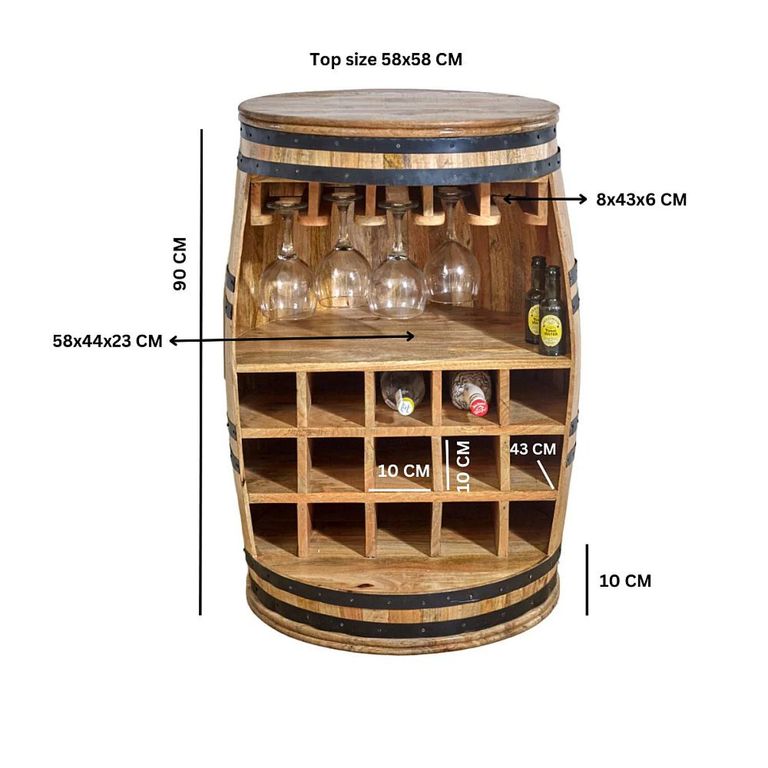 Surrey Wine Cabinet - Barrel - Solid Mango Wood
