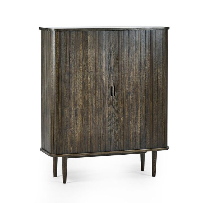 Arya Ribbed Dark Oak Wine Cabinet - 2 Door