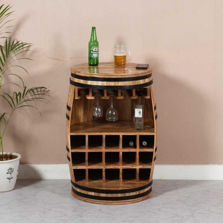 Dispur Solid Mango Wood Barrel Wine Cabinet