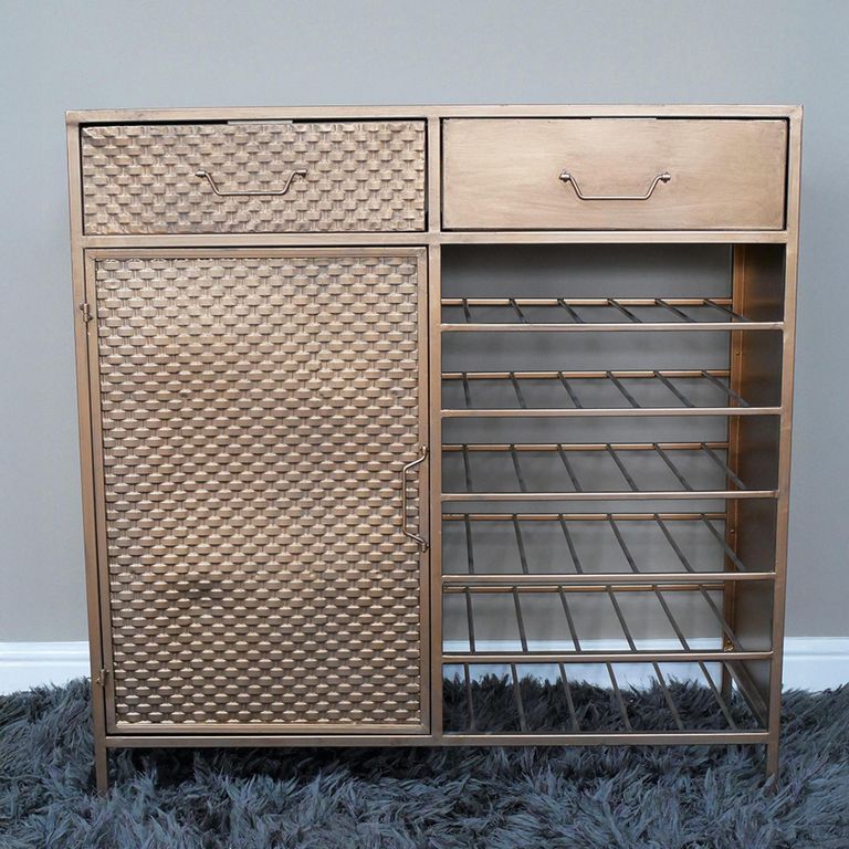 Bar Cabinet - Copper Metal - 1 Door - 2 Drawer