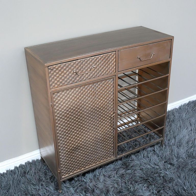 Bar Cabinet - Copper Metal - 1 Door - 2 Drawer