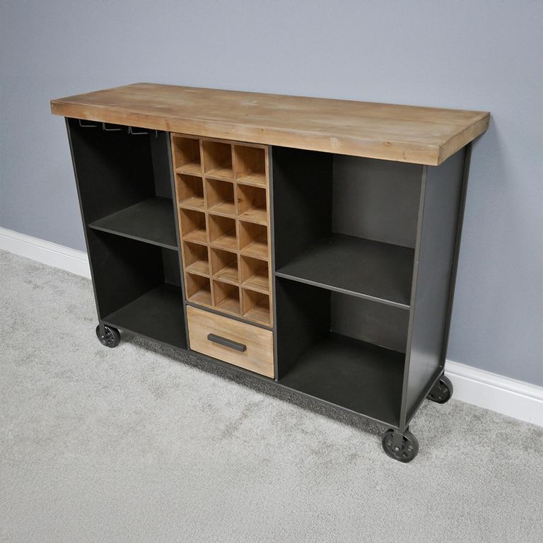 Wine Cabinet - Fir Wood and Metal - 1 Drawer