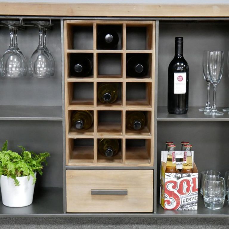 Wine Cabinet - Fir Wood and Metal - 1 Drawer