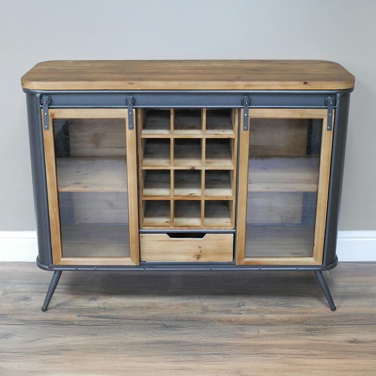 Wine Cabinet - Fir Wood and Metal - 2 Door