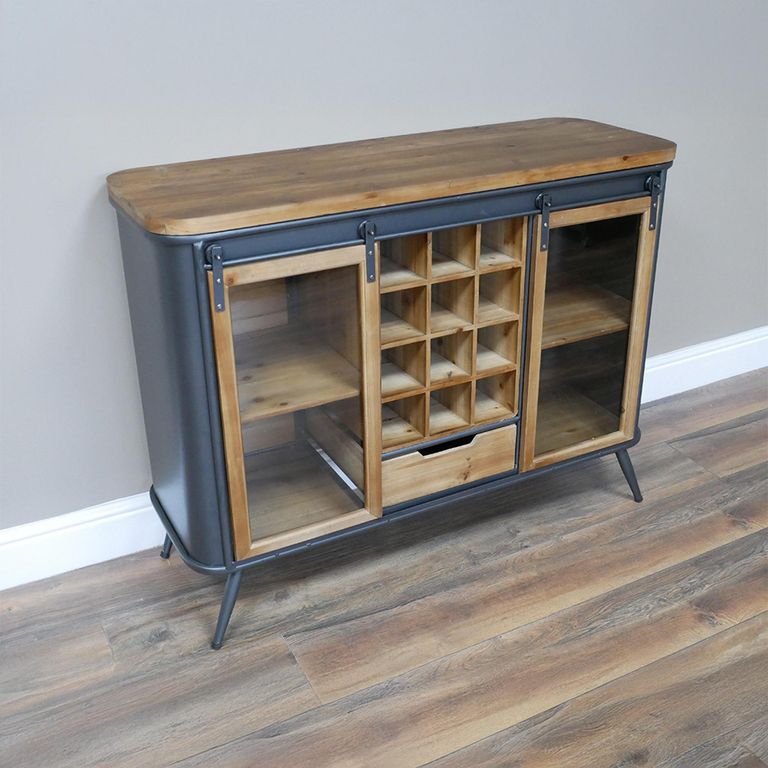 Wine Cabinet - Fir Wood and Metal - 2 Door