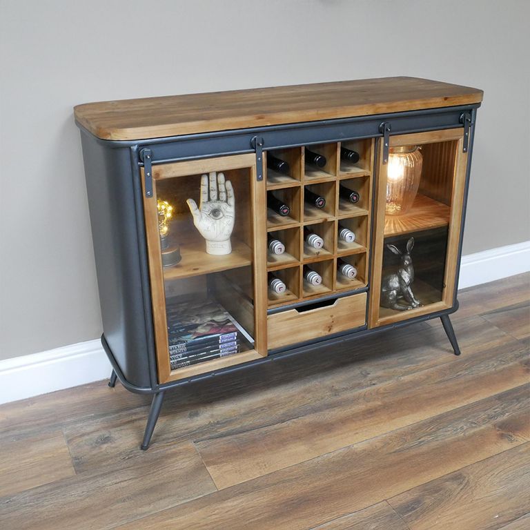 Wine Cabinet - Fir Wood and Metal - 2 Door