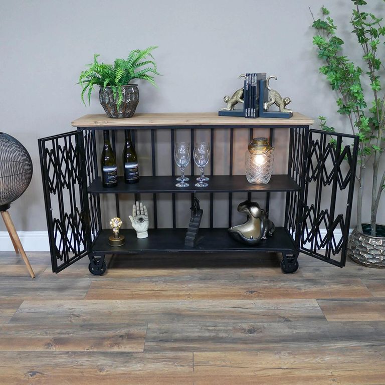 Wine Cabinet - 2 Door - Black Metal Cage - Industrial